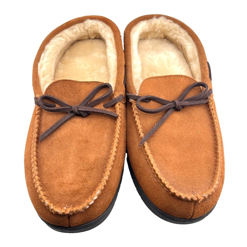 DEARFOAMS Genuine Leather Slippers Men's L (11-12) Suede Shearling Moccasins NEW